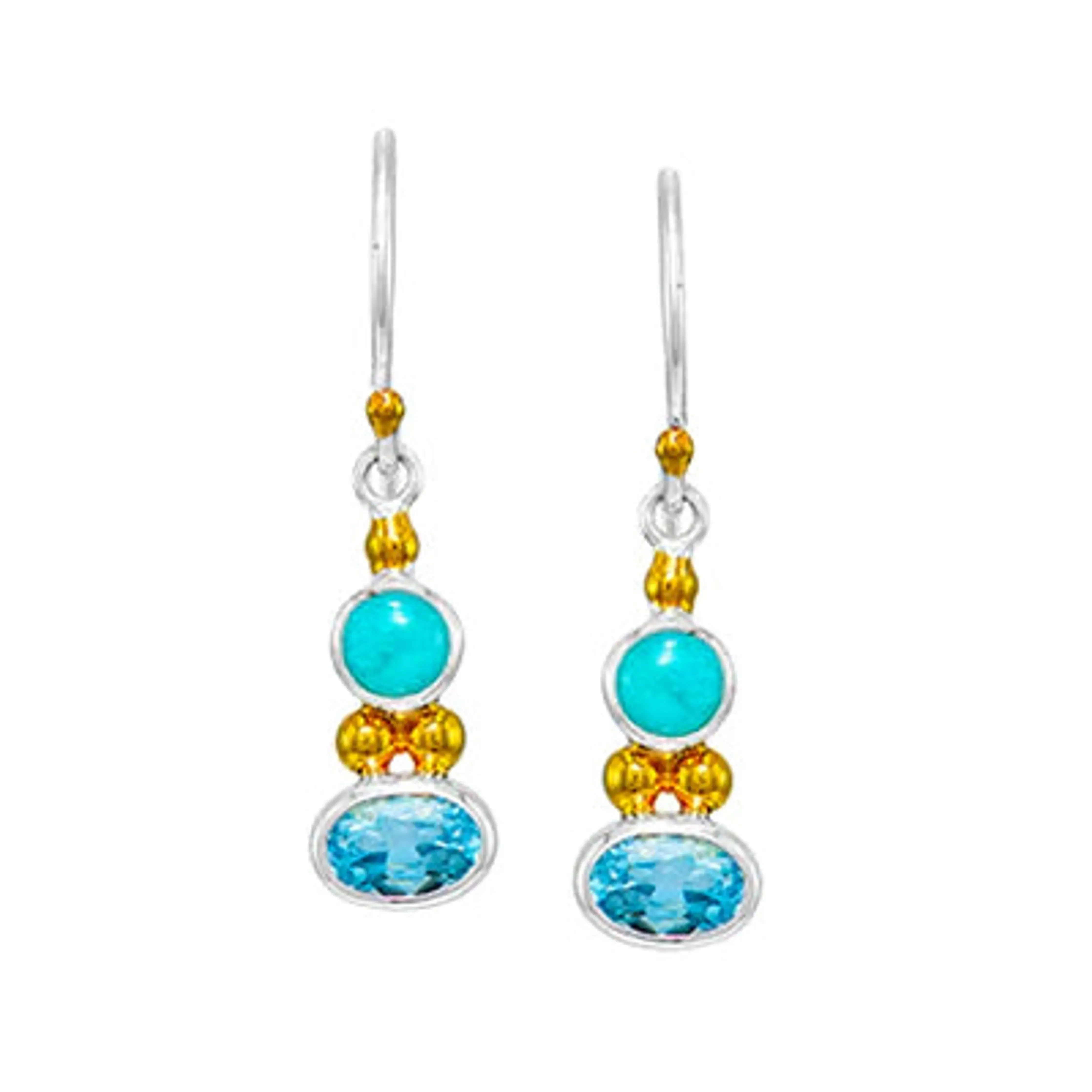 Michou Sterling Silver and 22 Karat Gold Vermeil Amazonite   Blue Topaz Earrings