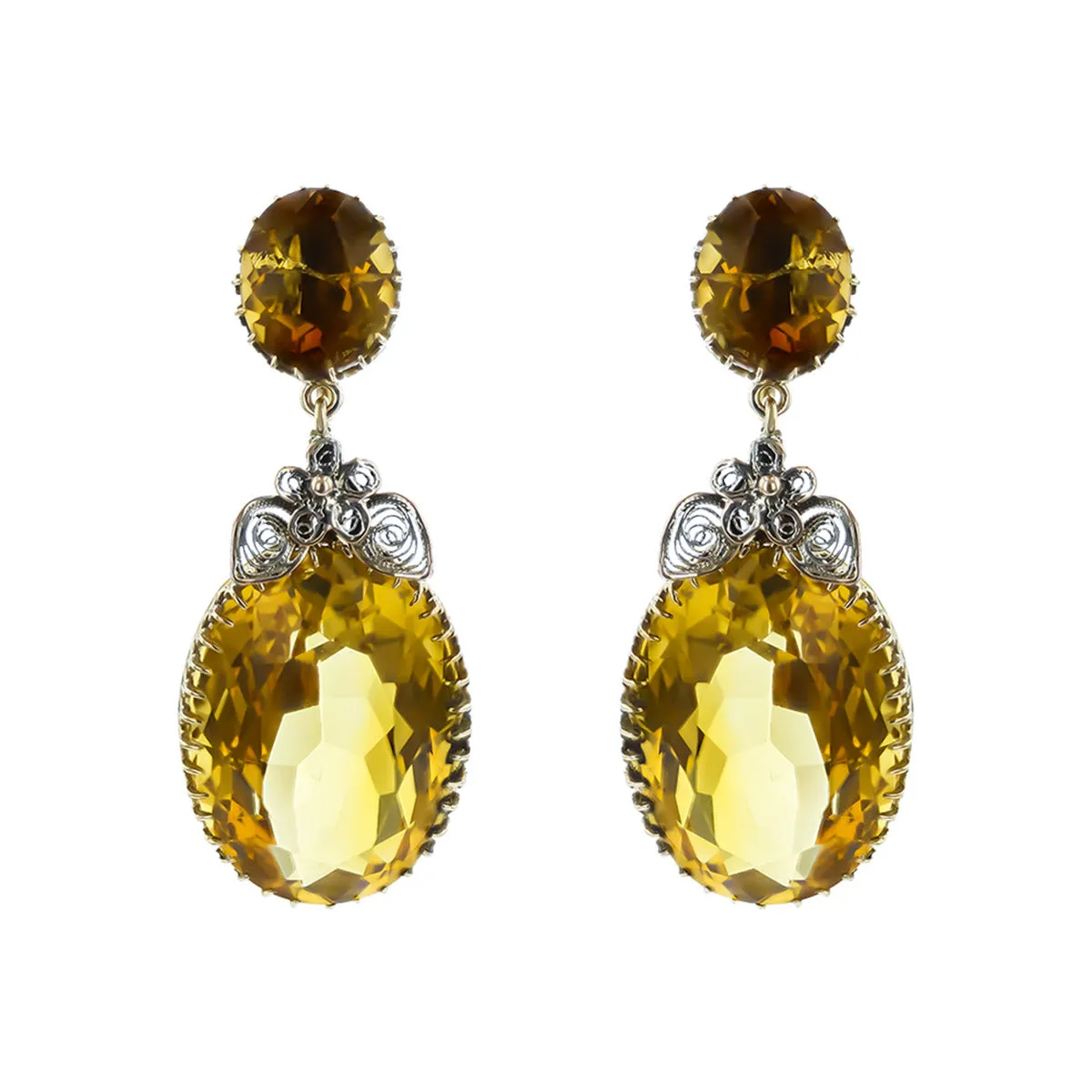 Mid-century 14K Yellow Gold Citrine Drop Screw Back Earrings