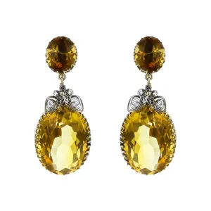 Mid-century 14K Yellow Gold Citrine Drop Screw Back Earrings