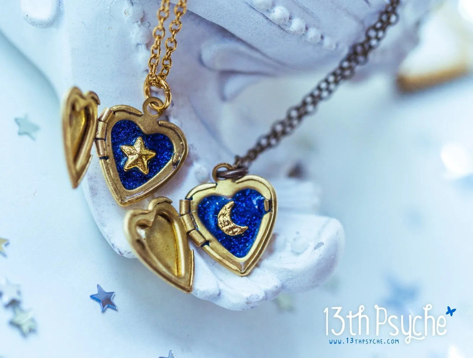 Moon and Stars Heart locket pendant necklace