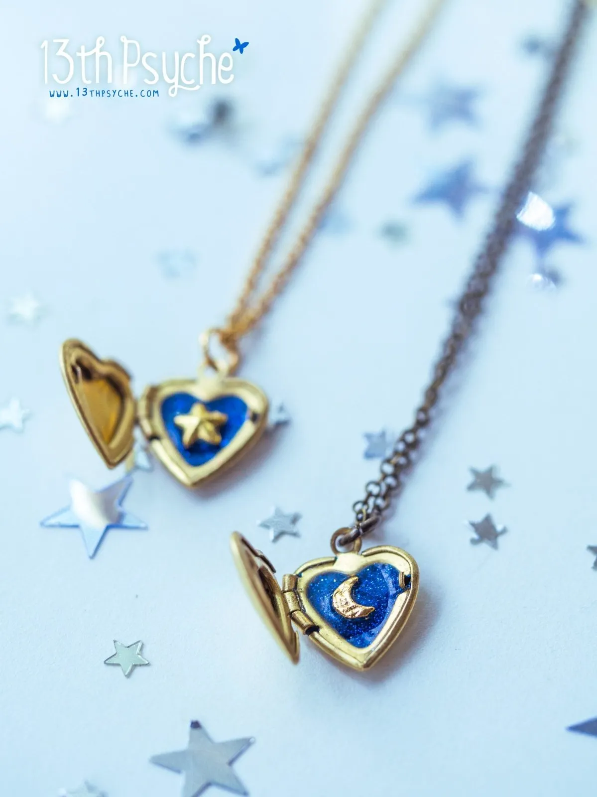 Moon and Stars Heart locket pendant necklace