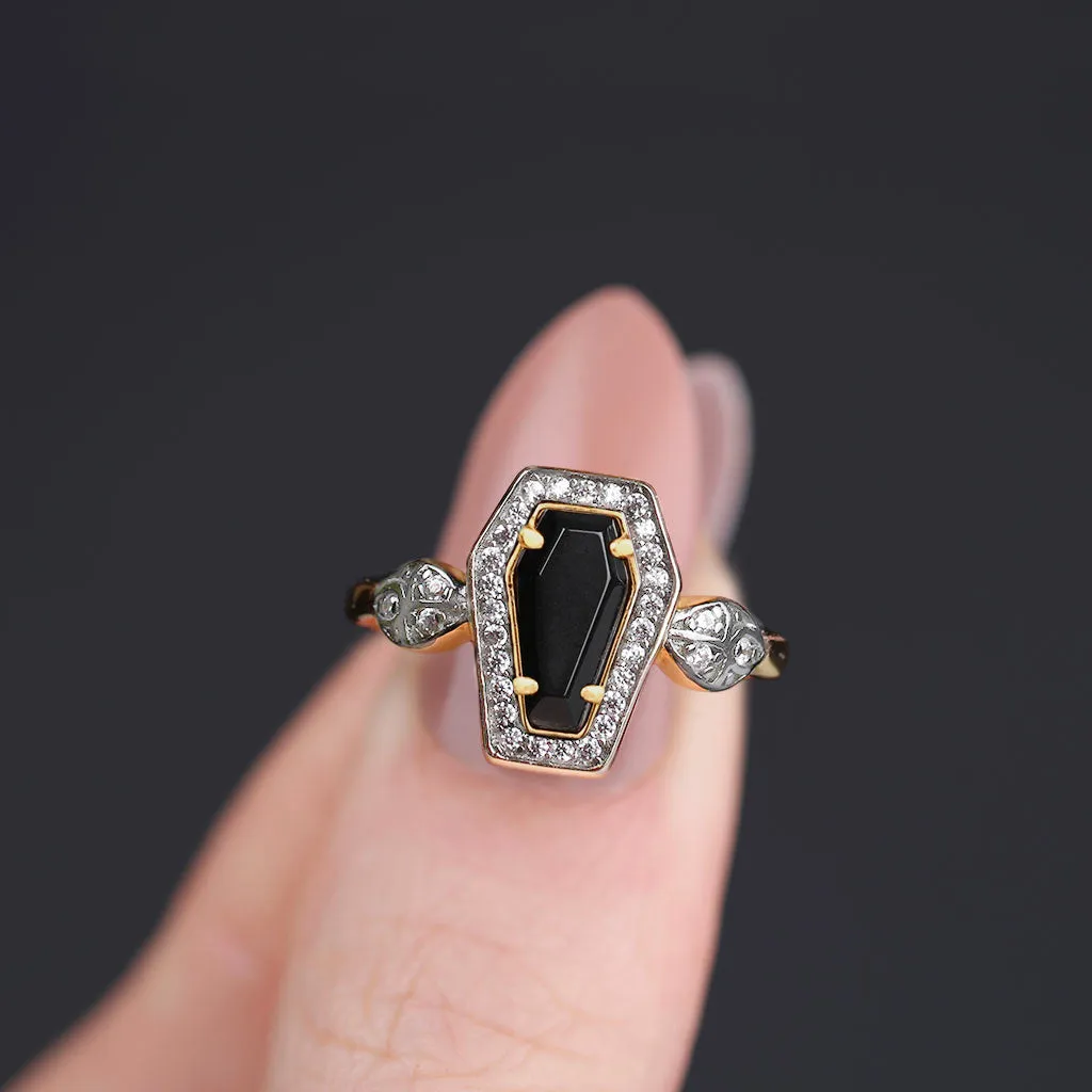 MORI. Black Onyx & Crystal Coffin Gold Ring