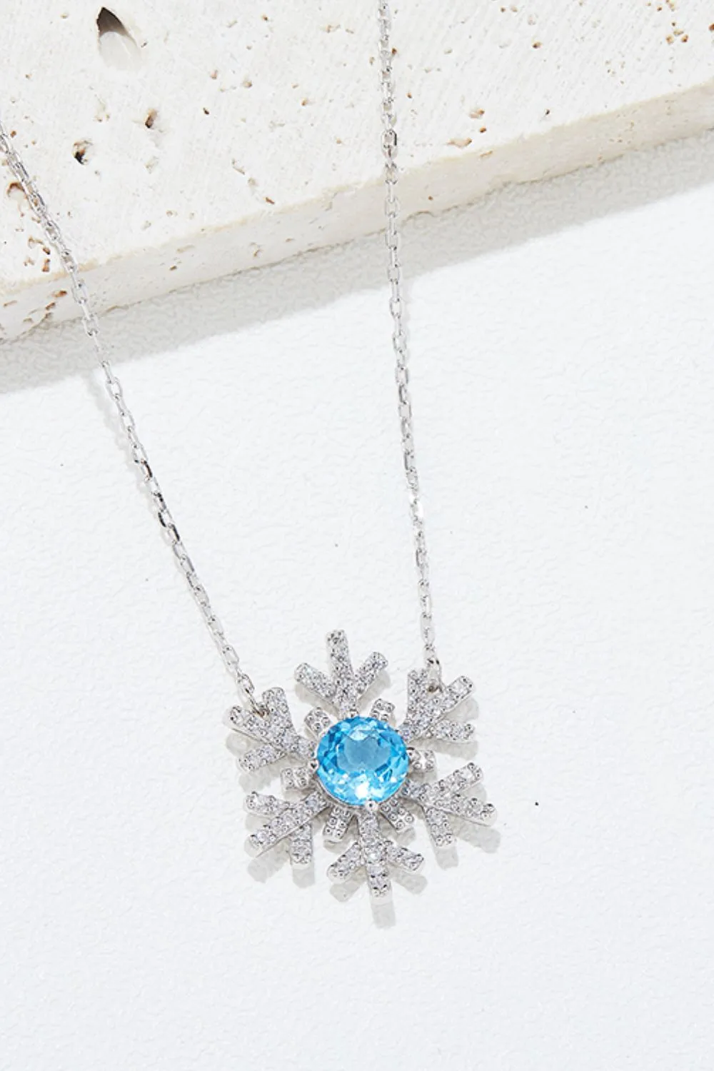 Murray Chain Necklace Blue Topaz Snowflake Shape 925 Sterling Silver Jewelry