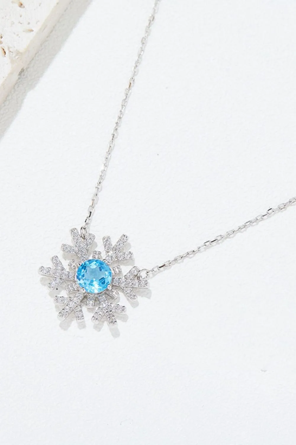 Murray Chain Necklace Blue Topaz Snowflake Shape 925 Sterling Silver Jewelry