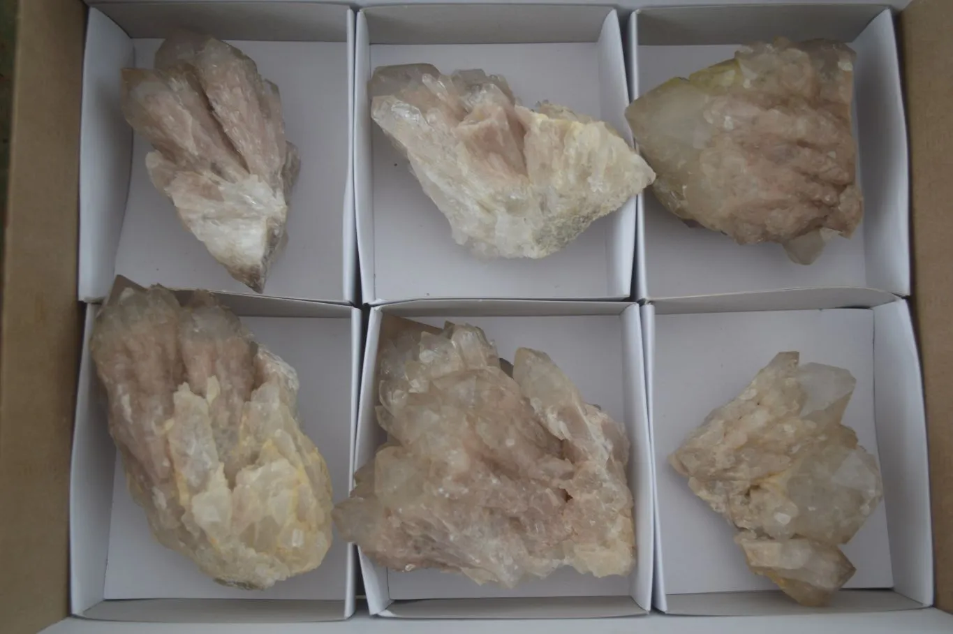 Natural Cascading White Phantom Quartz Clusters x 6 From Luena, Congo