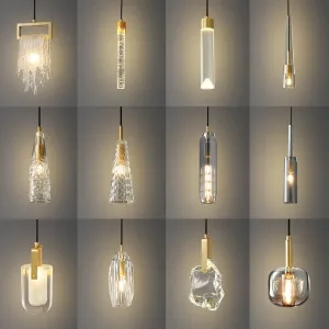 Nordic all-copper Light Luxury Post-modern Crystal Chandelier Model Room Dining Room Bedroom Bed Bar Creative Pendant light