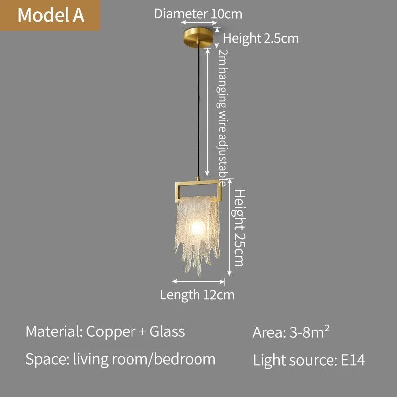 Nordic all-copper Light Luxury Post-modern Crystal Chandelier Model Room Dining Room Bedroom Bed Bar Creative Pendant light