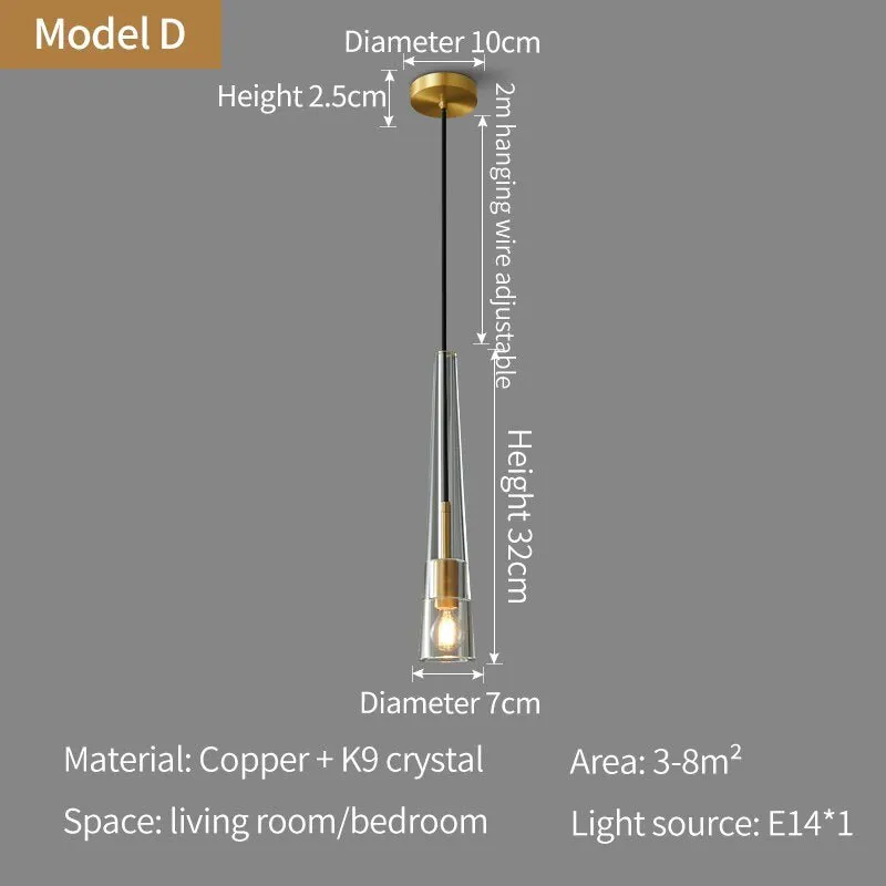 Nordic all-copper Light Luxury Post-modern Crystal Chandelier Model Room Dining Room Bedroom Bed Bar Creative Pendant light