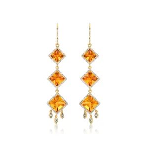 One-of-a-Kind Princess-Cut Citrine and Diamond Earrings