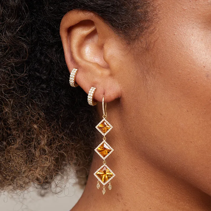 One-of-a-Kind Princess-Cut Citrine and Diamond Earrings