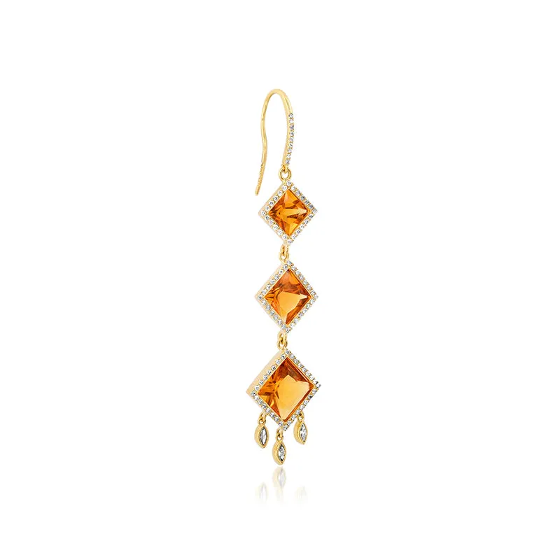 One-of-a-Kind Princess-Cut Citrine and Diamond Earrings