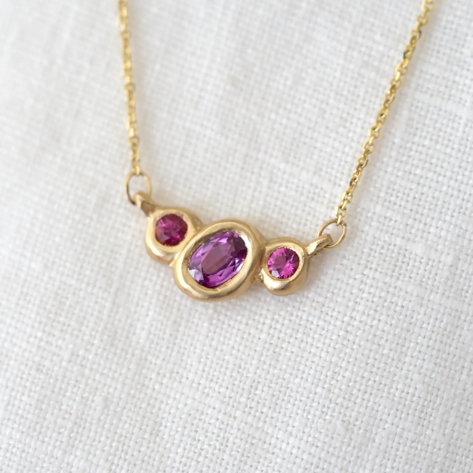 Oval Three Stone Necklace - Pink Sapphire and Tourmaline