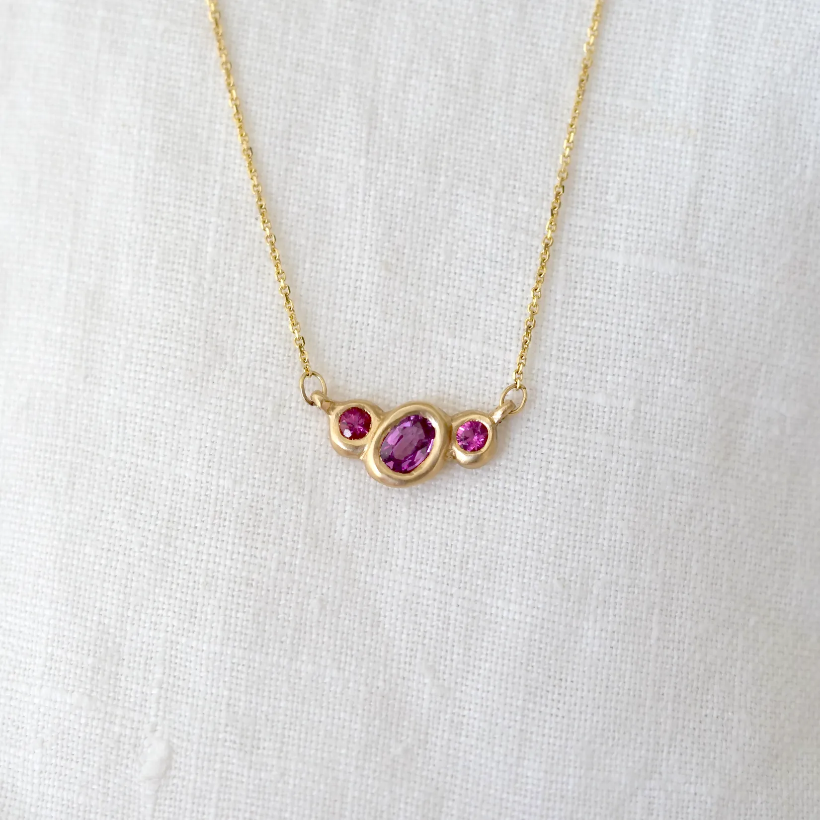 Oval Three Stone Necklace - Pink Sapphire and Tourmaline