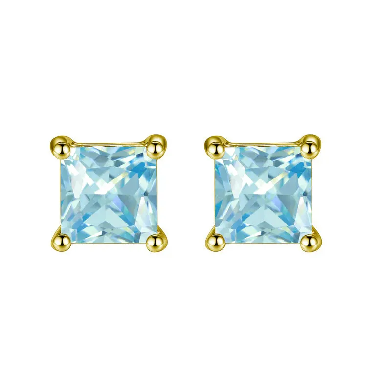 Paris Jewelry 18K Yellow Gold 1 Carat Created Princess Sapphire Birthstone Stud Earrings All Colors Plated