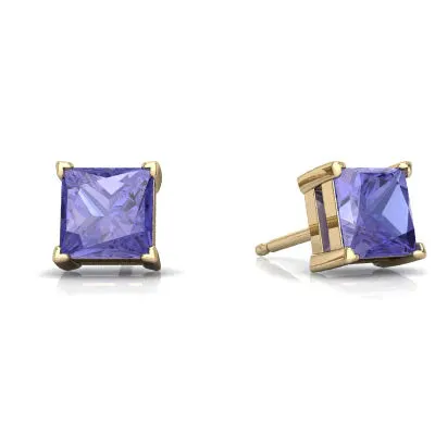 Paris Jewelry 18K Yellow Gold 1 Carat Created Princess Sapphire Birthstone Stud Earrings All Colors Plated