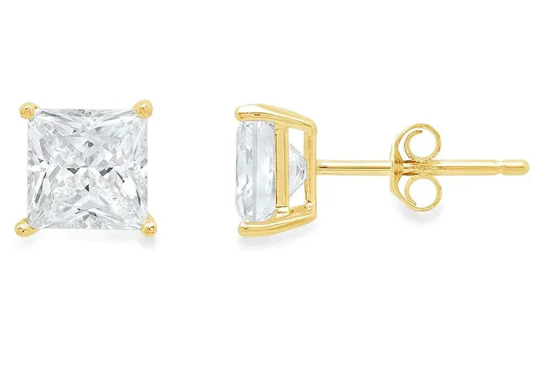 Paris Jewelry 18K Yellow Gold 1 Carat Created Princess Sapphire Birthstone Stud Earrings All Colors Plated