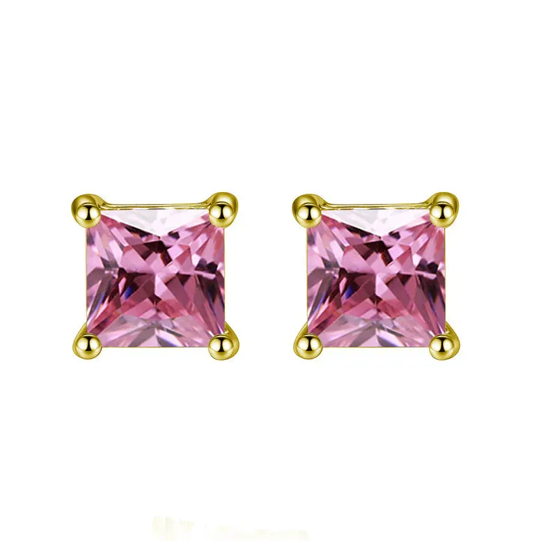 Paris Jewelry 18K Yellow Gold 1 Carat Created Princess Sapphire Birthstone Stud Earrings All Colors Plated