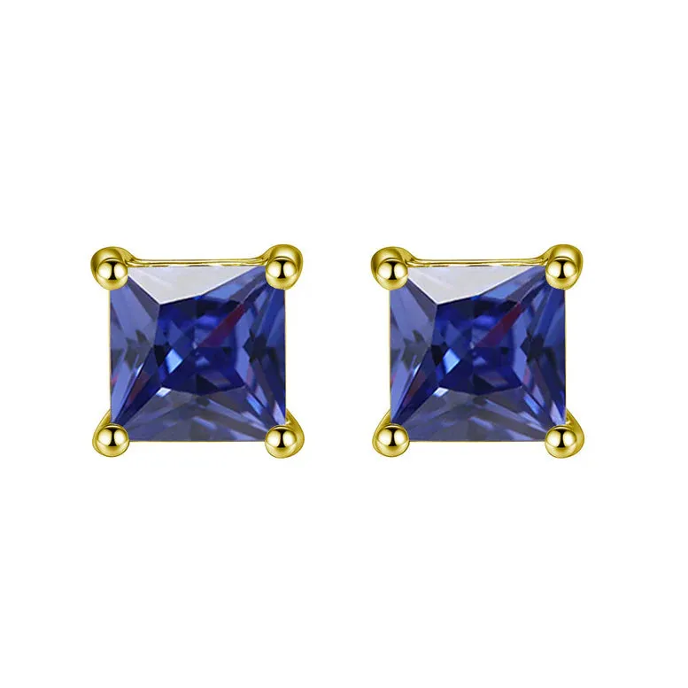 Paris Jewelry 18K Yellow Gold 1 Carat Created Princess Sapphire Birthstone Stud Earrings All Colors Plated