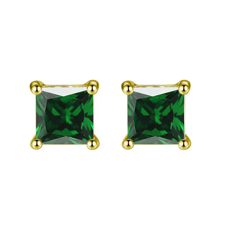 Paris Jewelry 18K Yellow Gold 1 Carat Created Princess Sapphire Birthstone Stud Earrings All Colors Plated