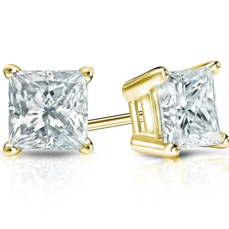 Paris Jewelry 18K Yellow Gold 1 Carat Created Princess Sapphire Birthstone Stud Earrings All Colors Plated