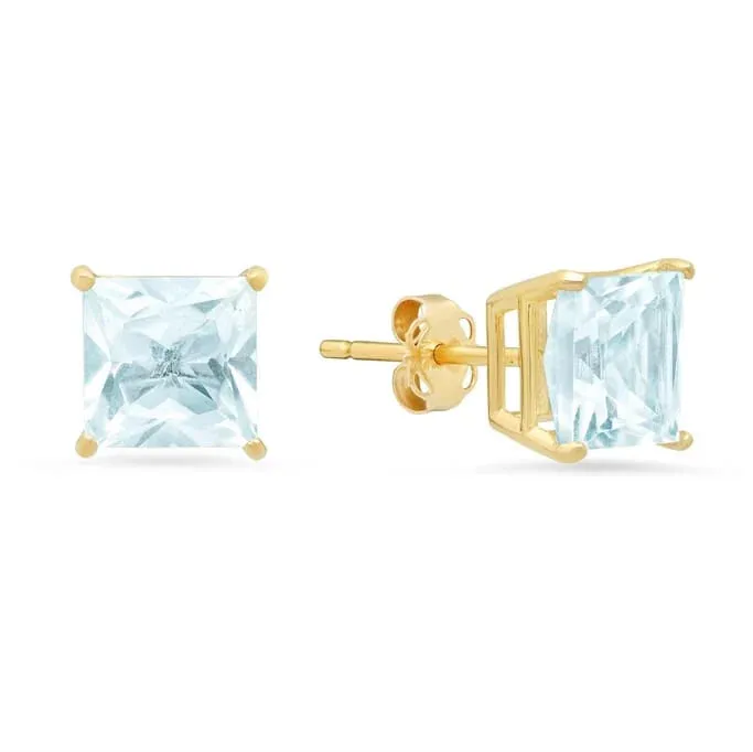 Paris Jewelry 18K Yellow Gold 1 Carat Created Princess Sapphire Birthstone Stud Earrings All Colors Plated