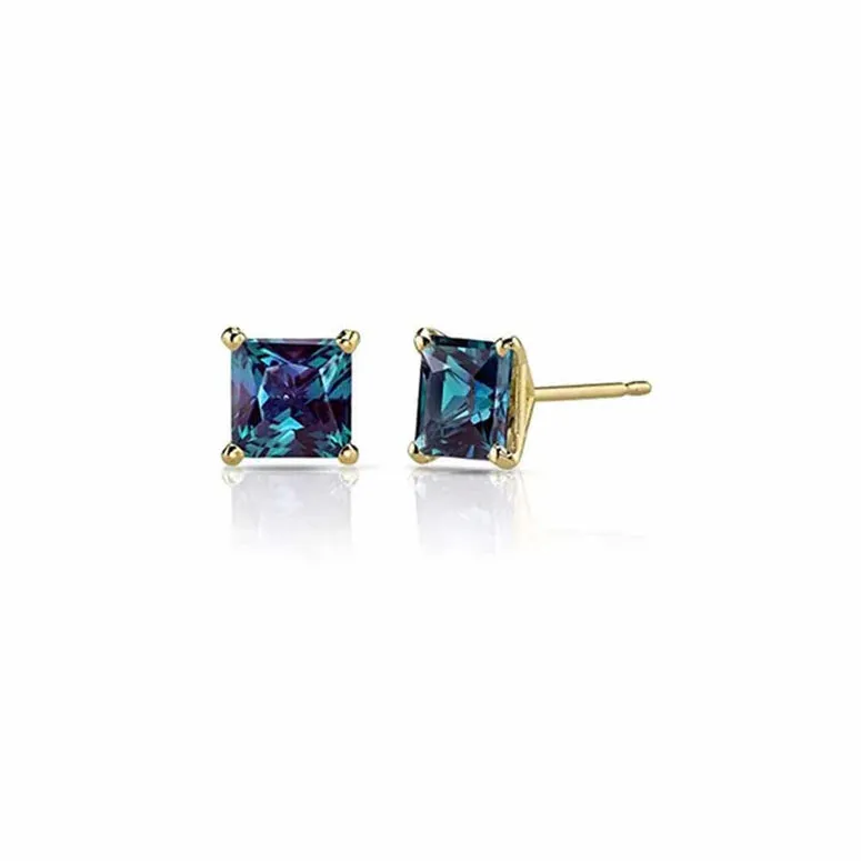 Paris Jewelry 18K Yellow Gold 1 Carat Created Princess Sapphire Birthstone Stud Earrings All Colors Plated