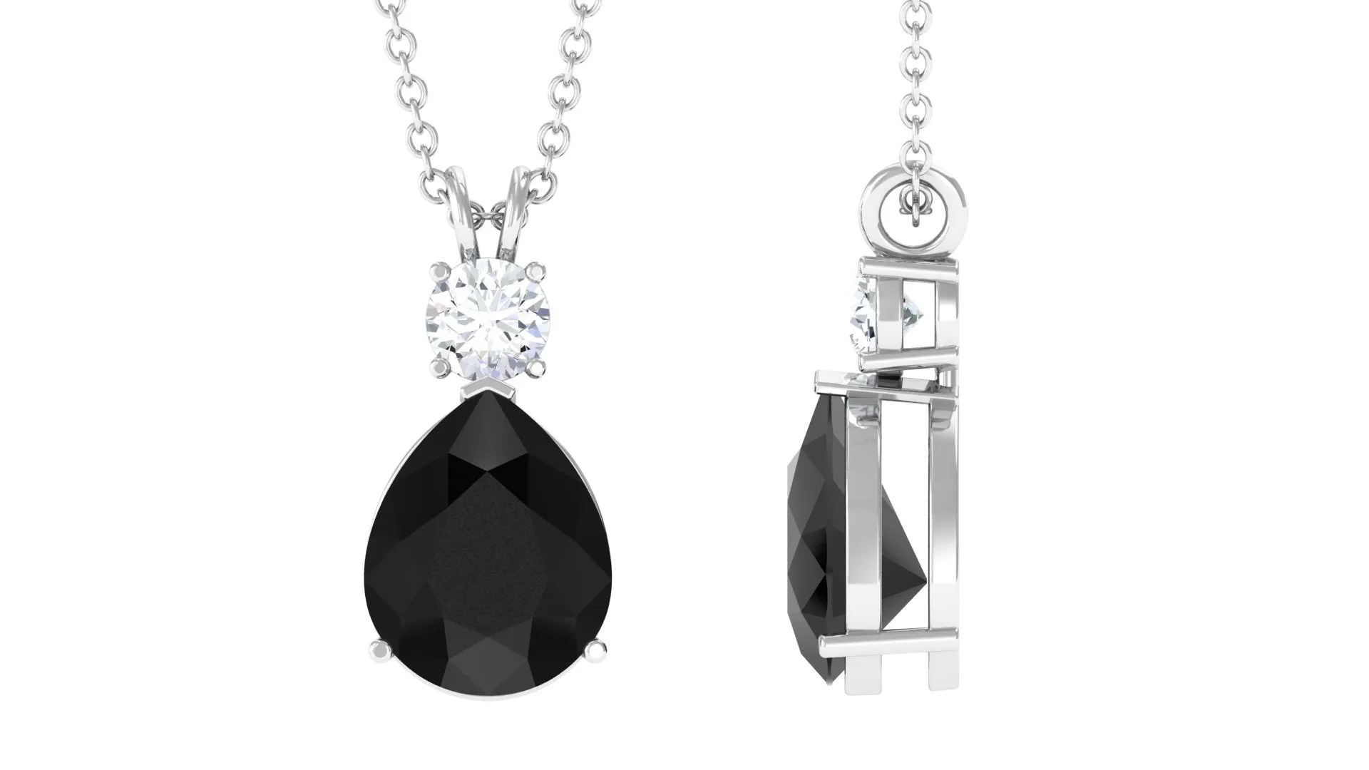 Pear Cut Created Black Diamond Drop Pendant with Moissanite