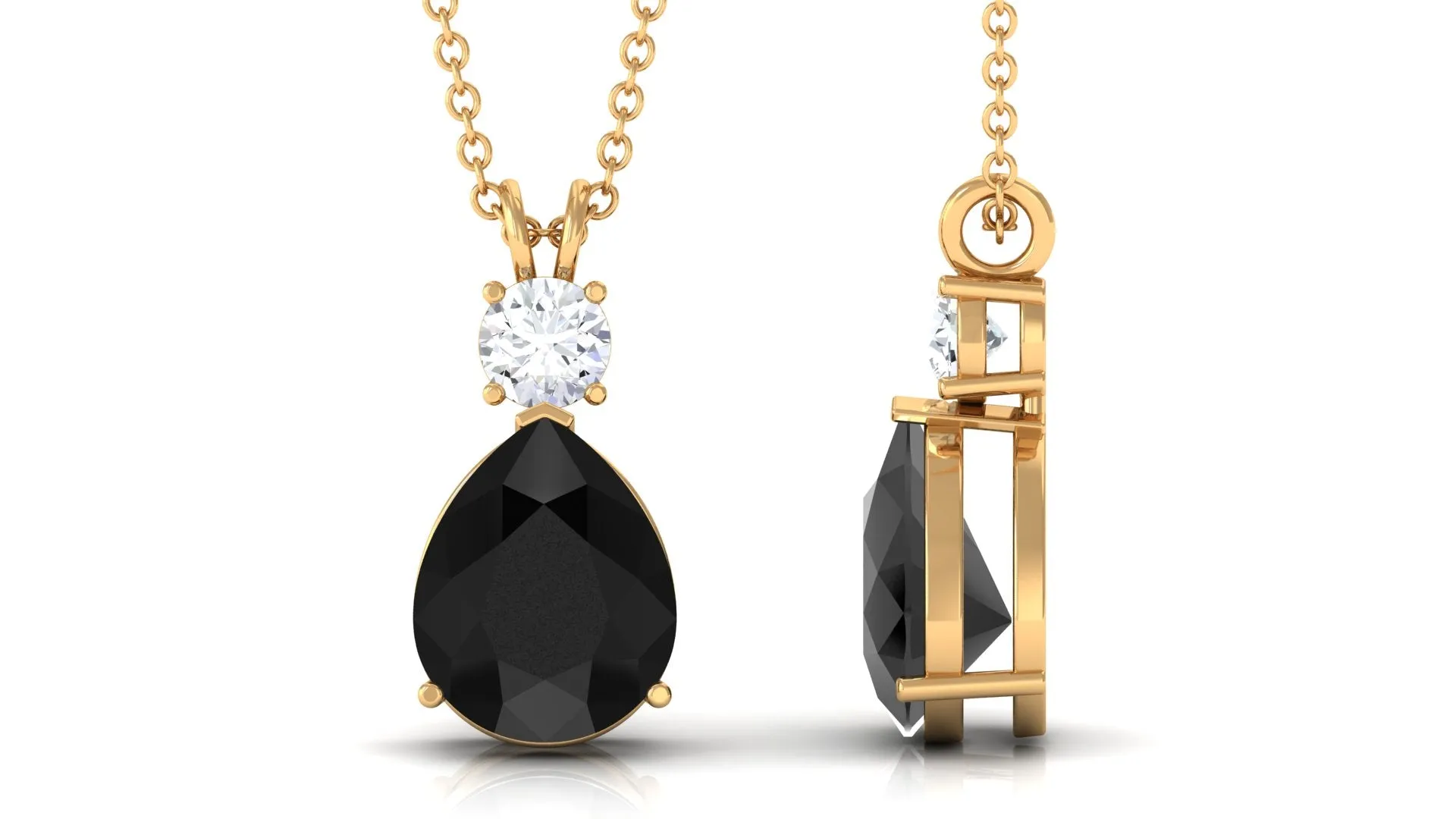 Pear Cut Created Black Diamond Drop Pendant with Moissanite