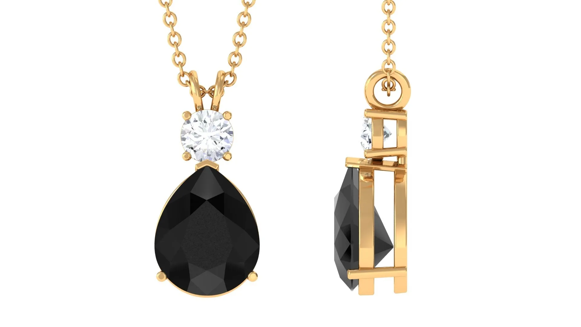 Pear Cut Created Black Diamond Drop Pendant with Moissanite