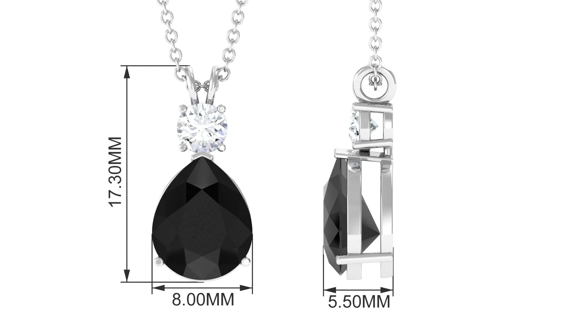 Pear Cut Created Black Diamond Drop Pendant with Moissanite