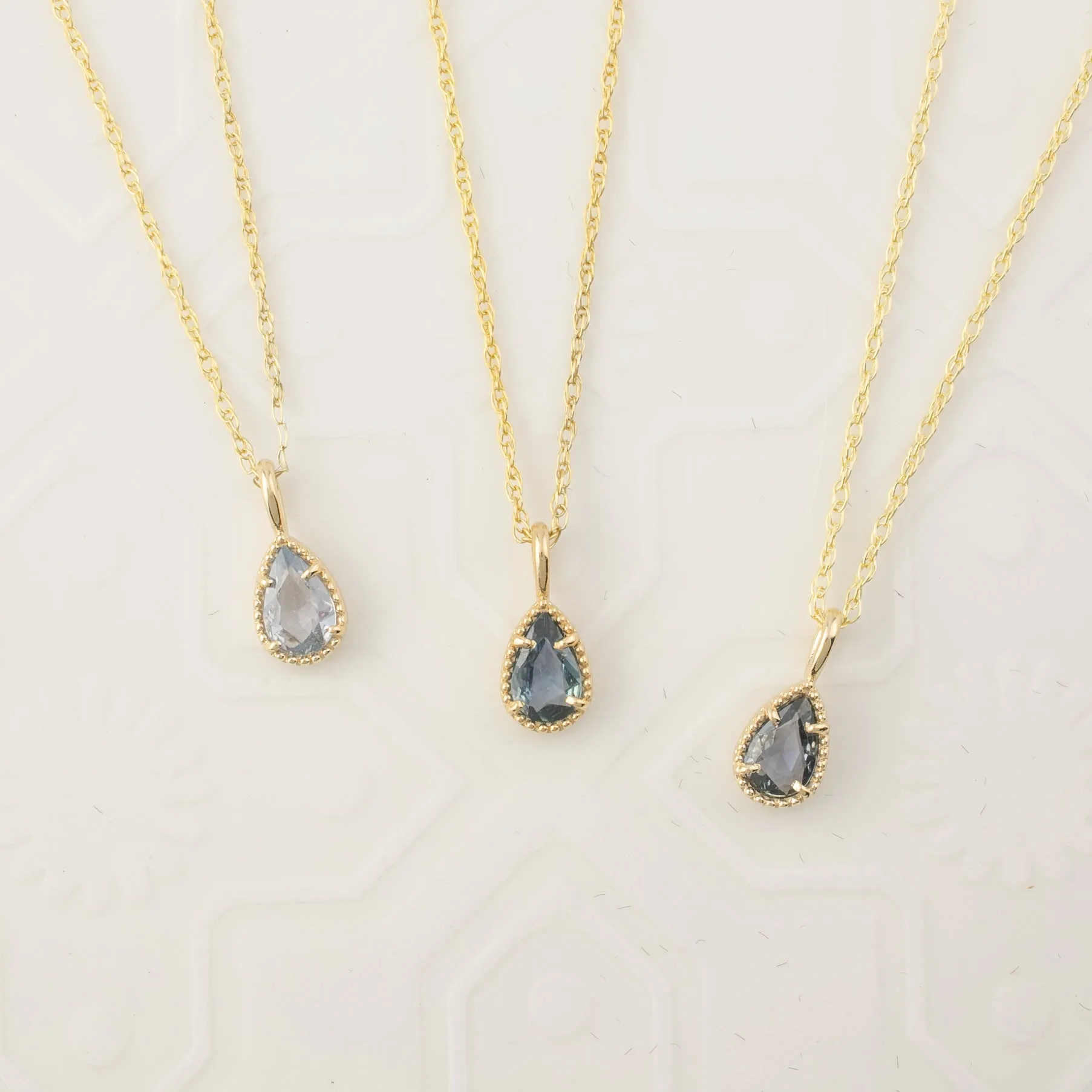 Pear Cut Sapphire Solitaire Dahlia Necklace, 14k yellow gold (One of a kind)