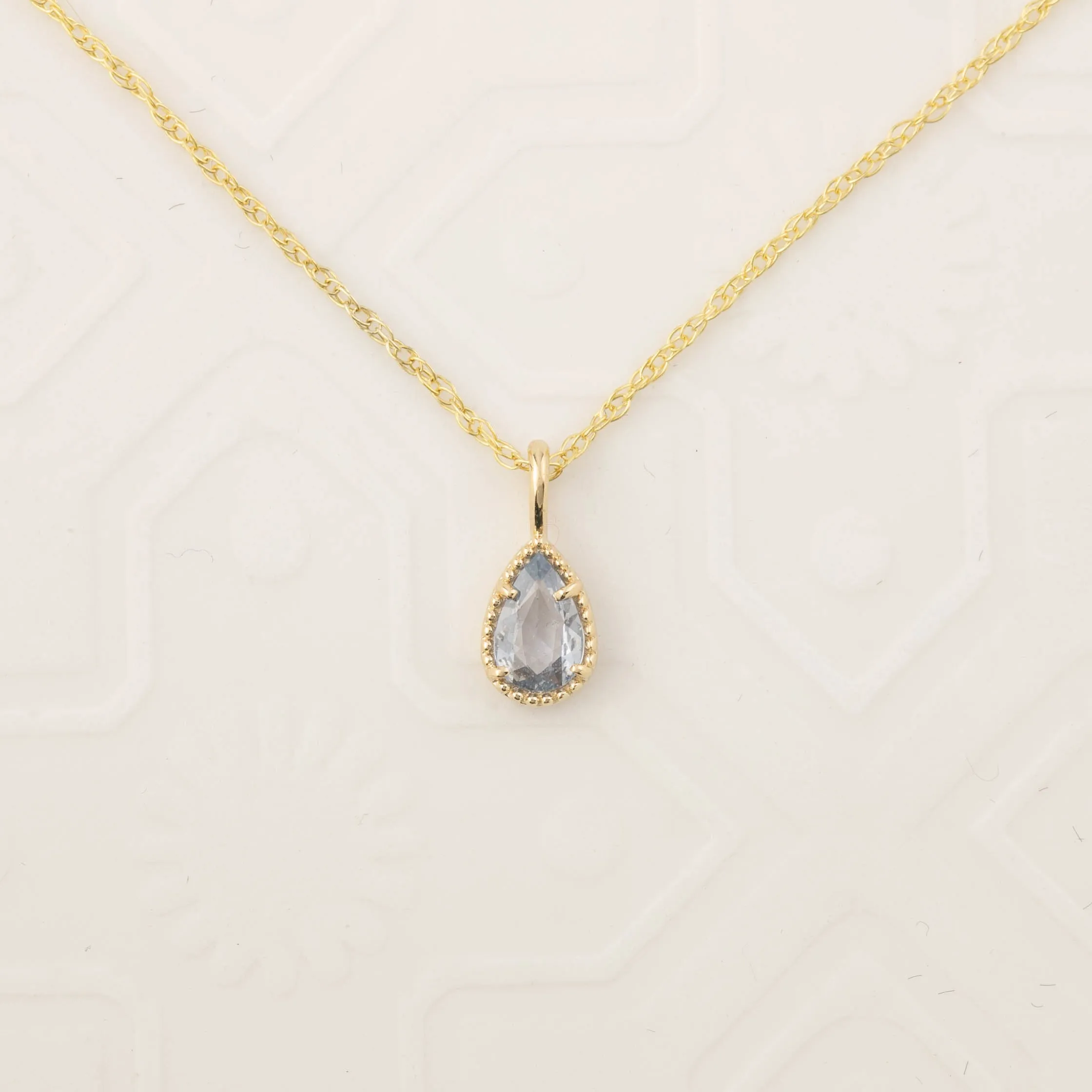 Pear Cut Sapphire Solitaire Dahlia Necklace, 14k yellow gold (One of a kind)