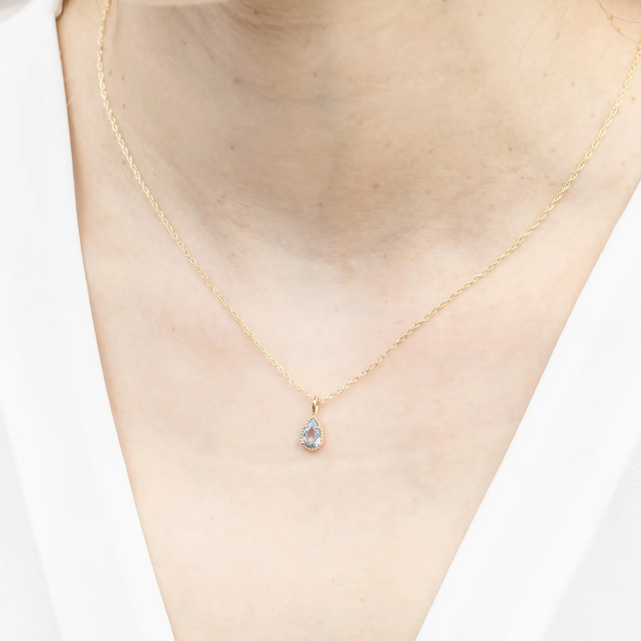 Pear Cut Sapphire Solitaire Dahlia Necklace, 14k yellow gold (One of a kind)