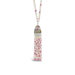 Pearl & Multi-color Sapphire Tassel Necklace