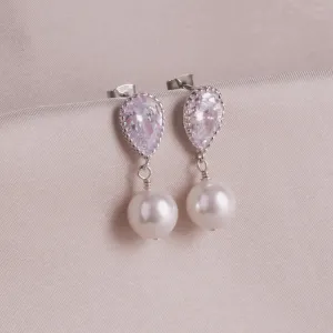 Pearl & Silver Post Earrings