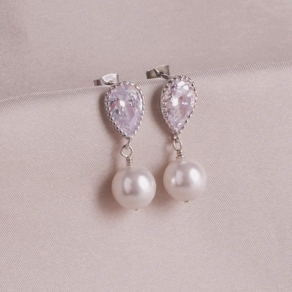 Pearl & Silver Post Earrings