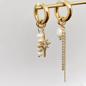 PEARL CHARM HUGGIE EARRINGS