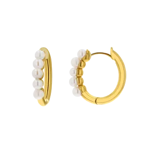 Pearl Huggies Hoop Earrings