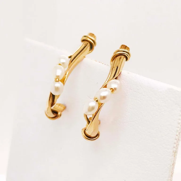 Pearl J Hoop Estate Earrings