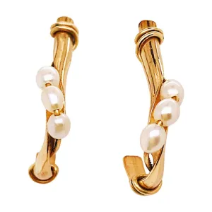 Pearl J Hoop Estate Earrings