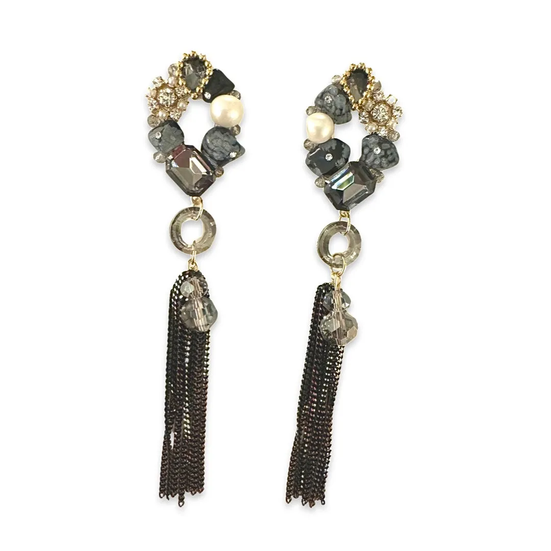 Pearlea Cluster Tassel Statement Earrings