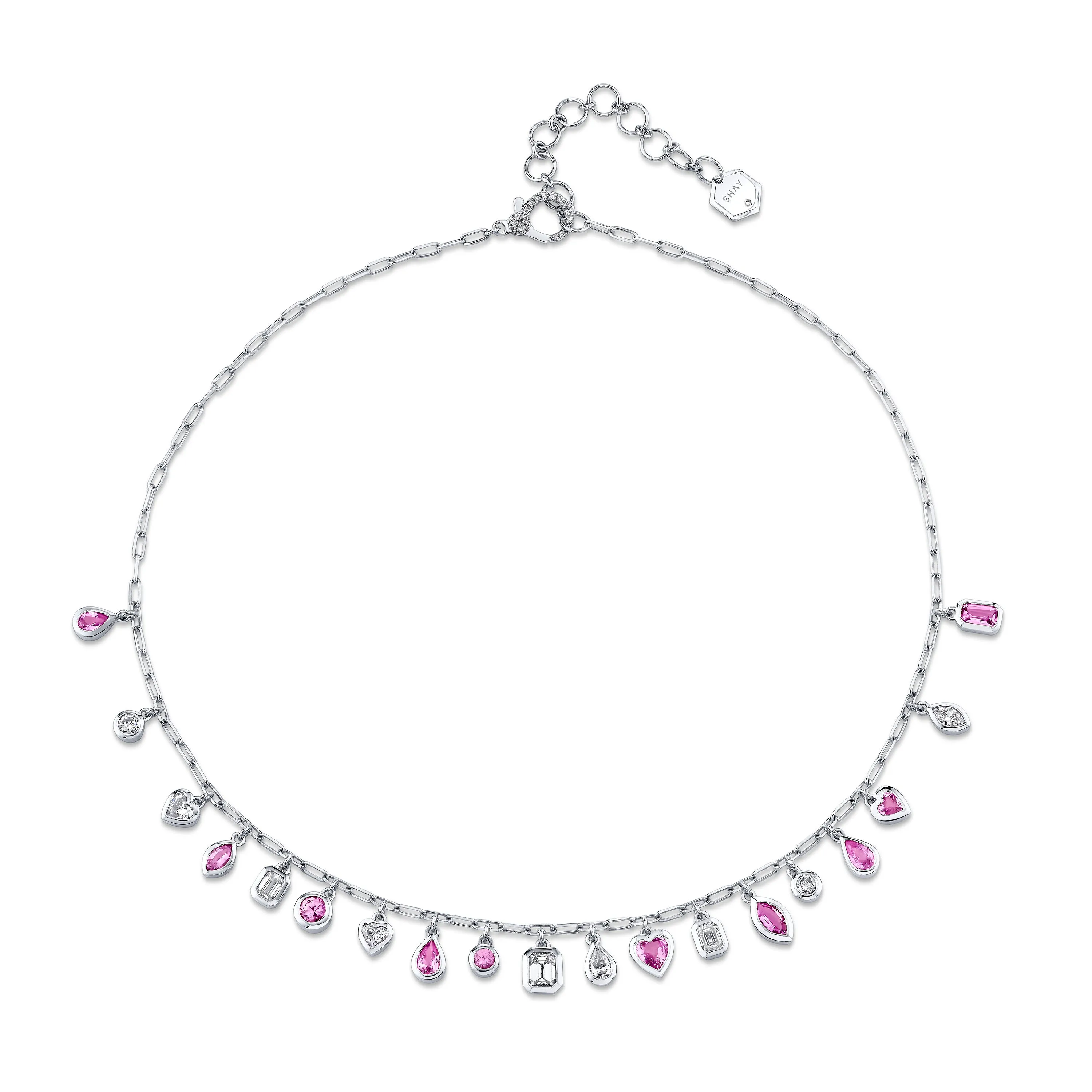 PINK SAPPHIRE AND DIAMOND MIXED DROP NECKLACE