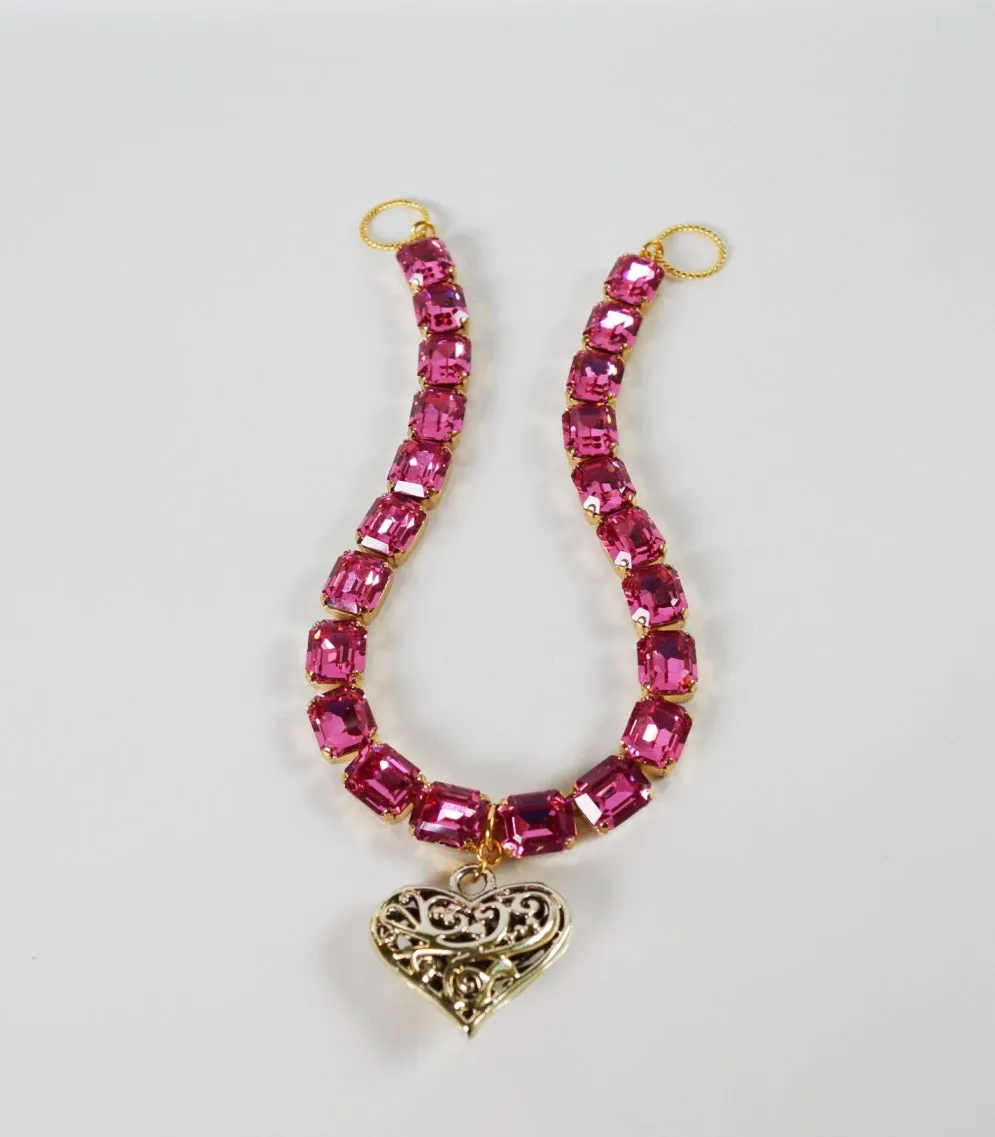 Pink Topaz 18th Century Collet Necklace with Heart Pendant