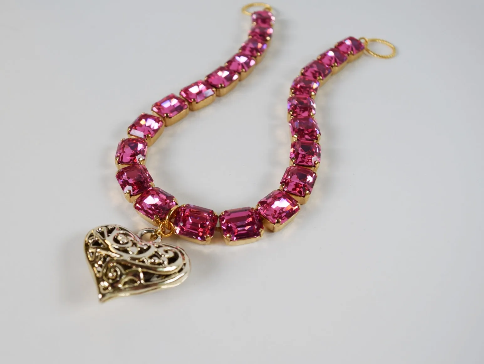 Pink Topaz 18th Century Collet Necklace with Heart Pendant