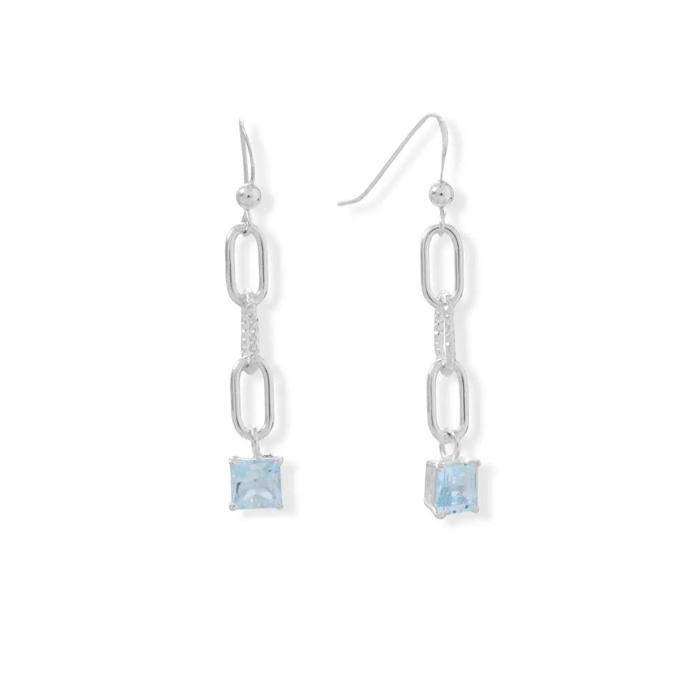 Polished Link and Blue Topaz Drop Earrings