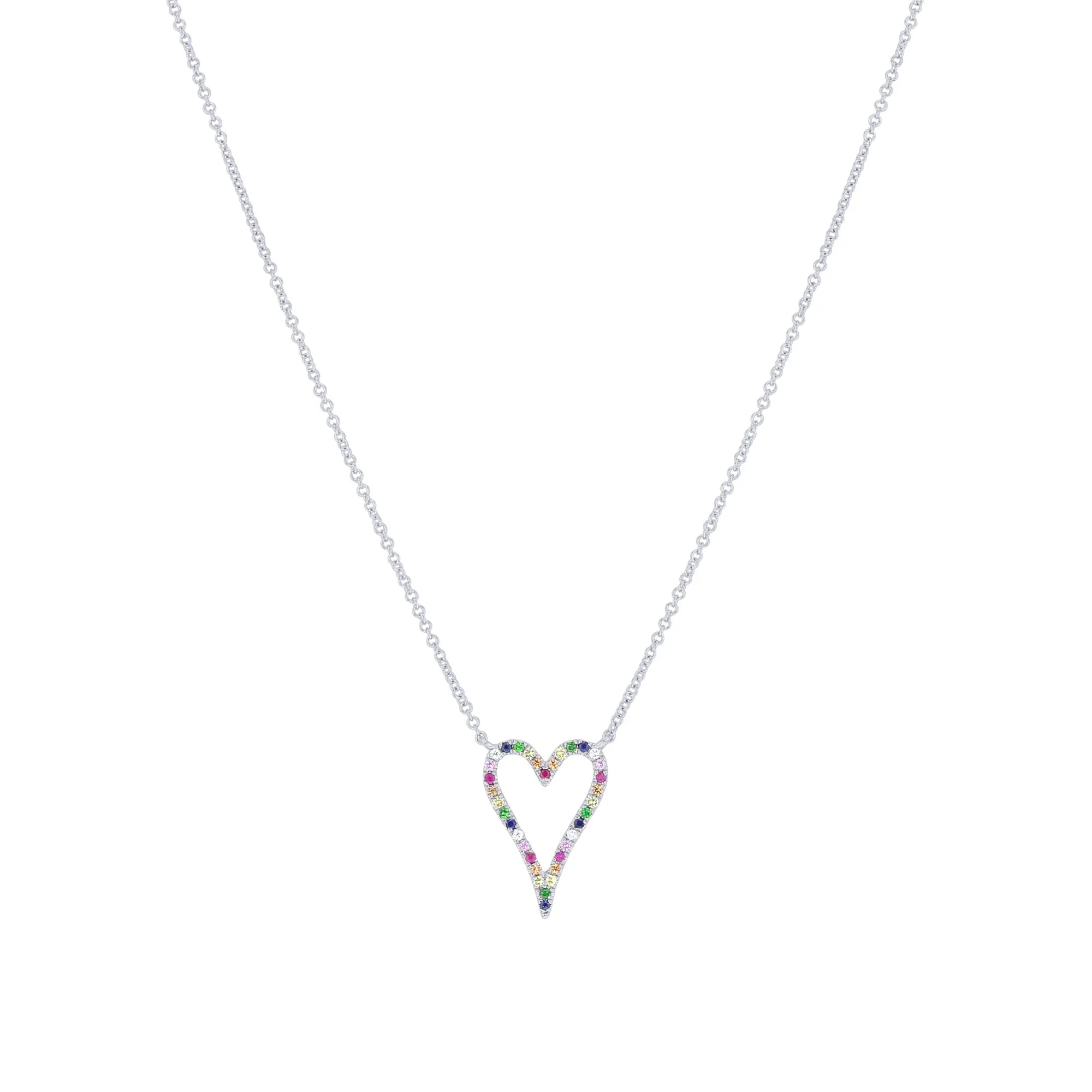 Prismatic Heart Rainbow Sapphire Necklace