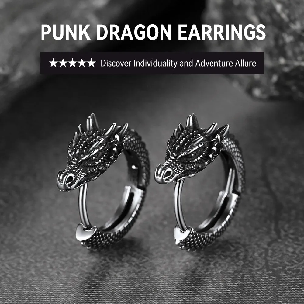 Punk Small Dragon Hoop Earrings for Men Women