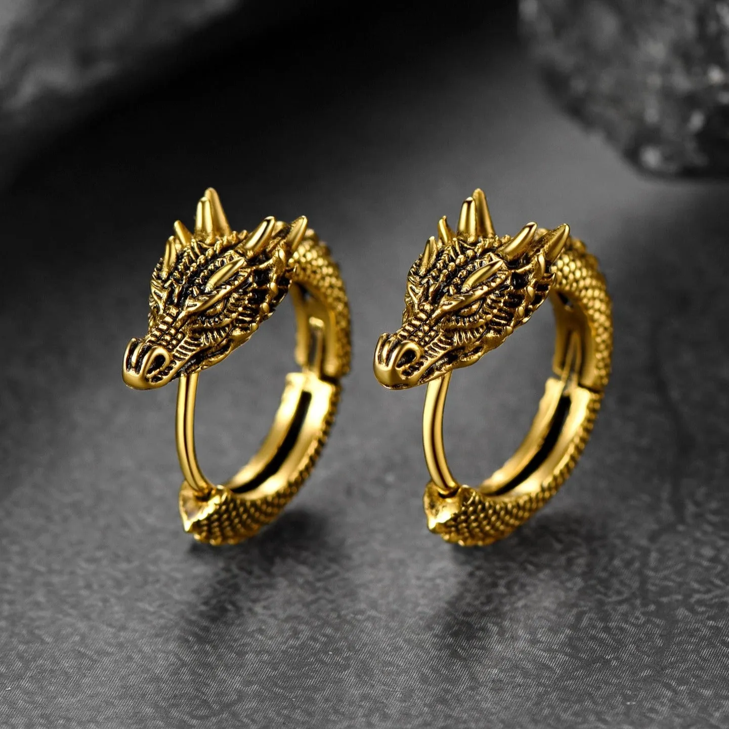 Punk Small Dragon Hoop Earrings for Men Women