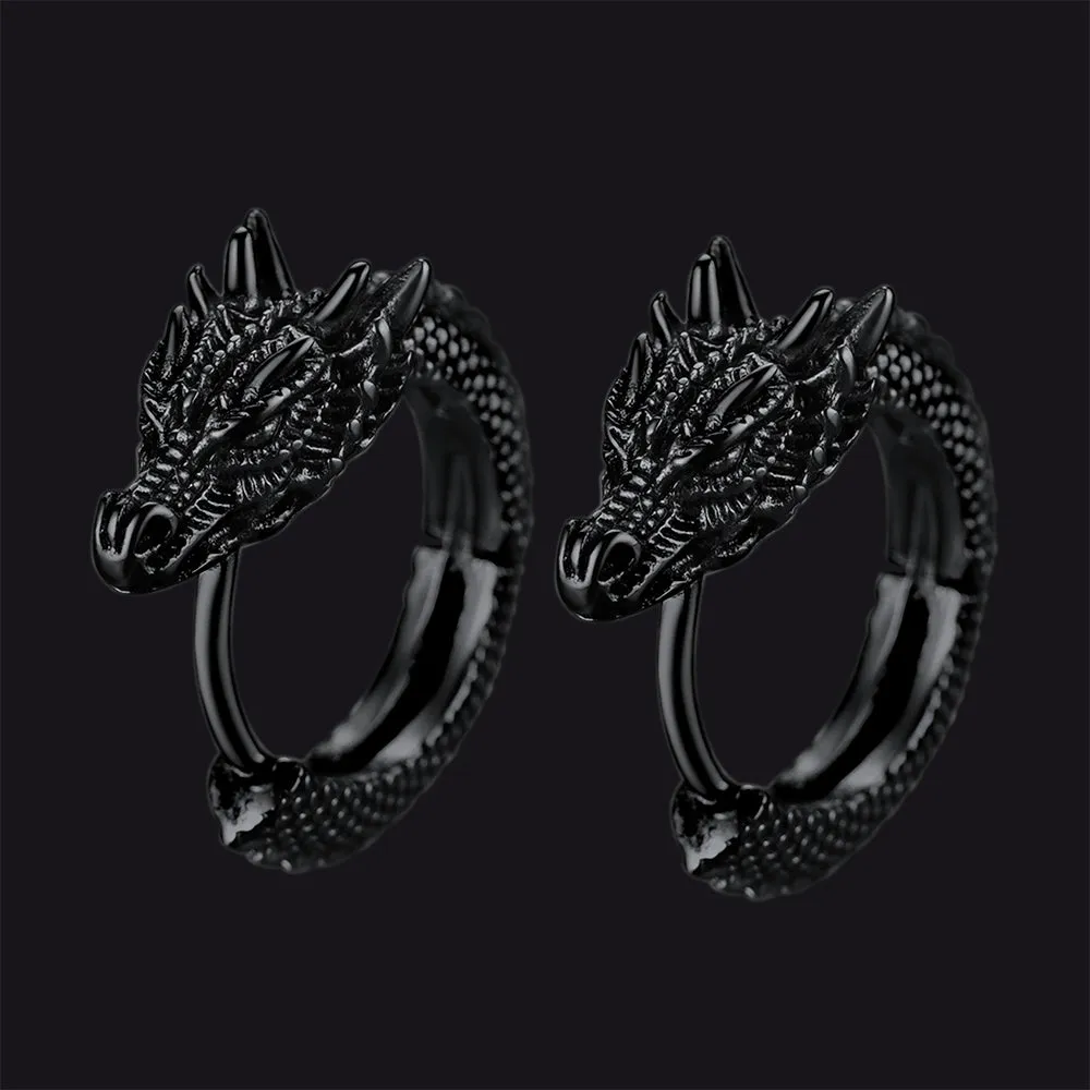 Punk Small Dragon Hoop Earrings for Men Women