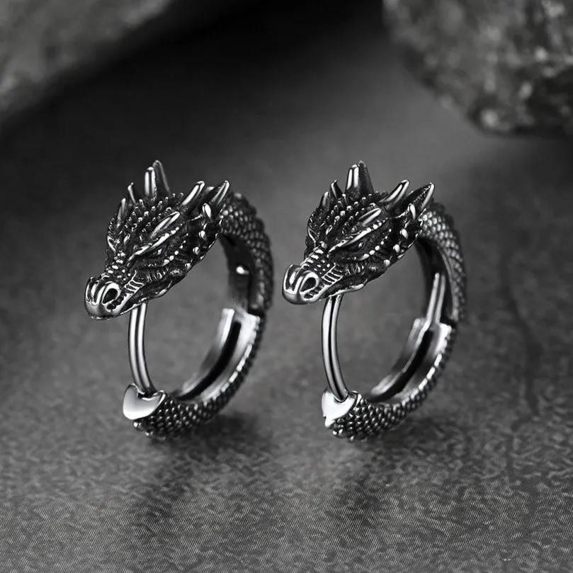 Punk Small Dragon Hoop Earrings for Men Women